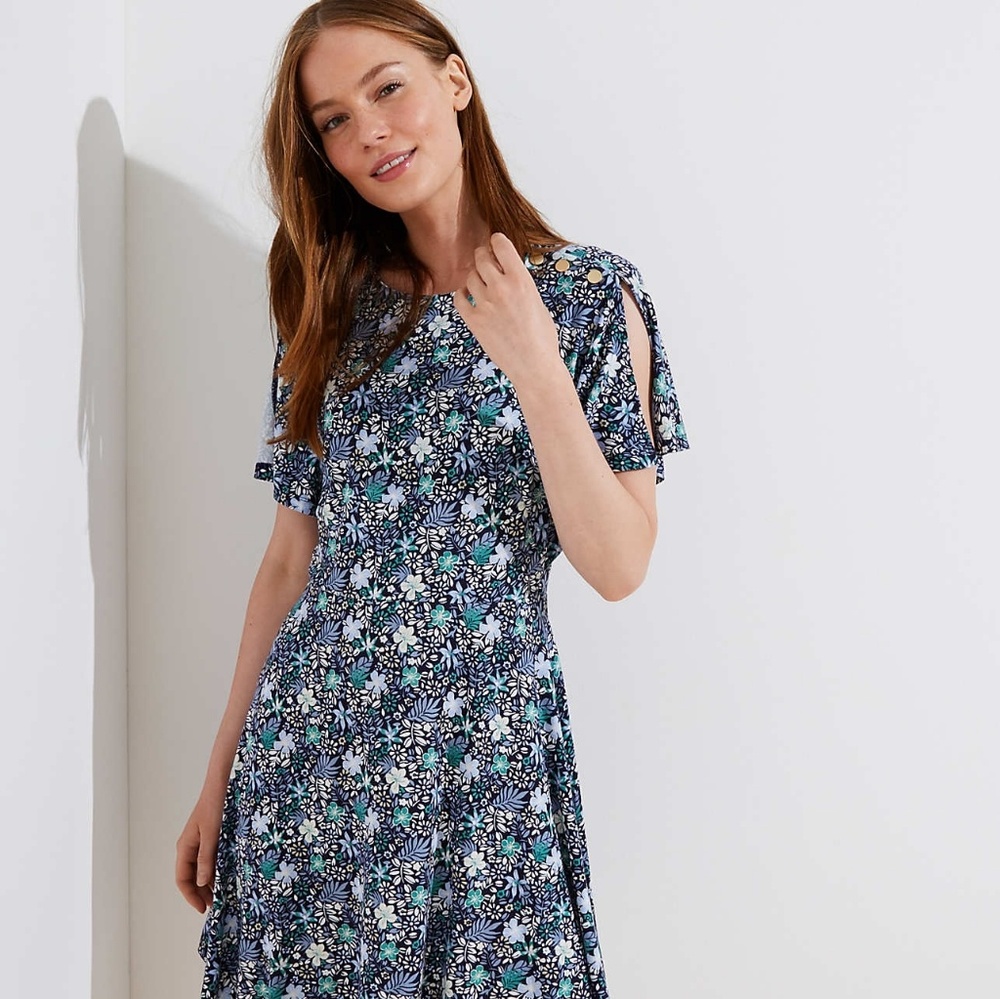 Loft Floral Split Sleeve Flutter Dress